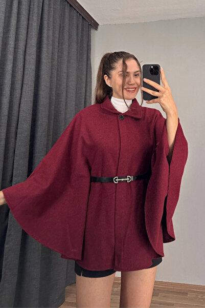 Modayıldızlar Prilika Kadın Rahat Kumaş Araboy Kemerli Kaşe Panço 2025