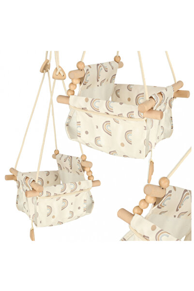 Ikonka Children's swing, Ikonka, with adjustable height, frame made of solid smooth wood and fabric, d