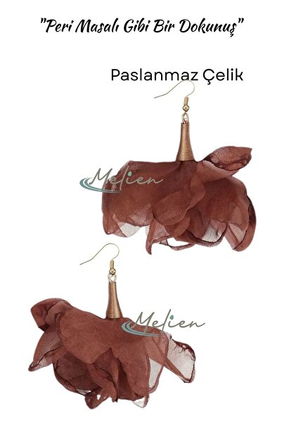 Melien Sofistike Şık Tatlı ve Zarif Dantel Mesh Çiçekli Çelik Küpe Peri Tarzı Sallantılı Gece Günlük Takı