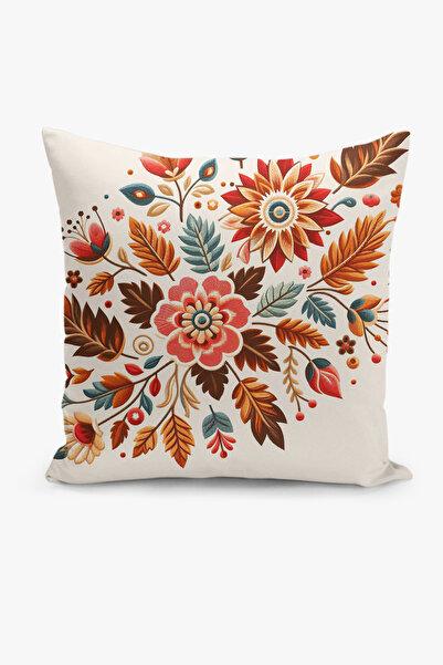 Filamente Husă de pernă cu imprimare digitală pe două fețe, cu aspect de broderie, model floral