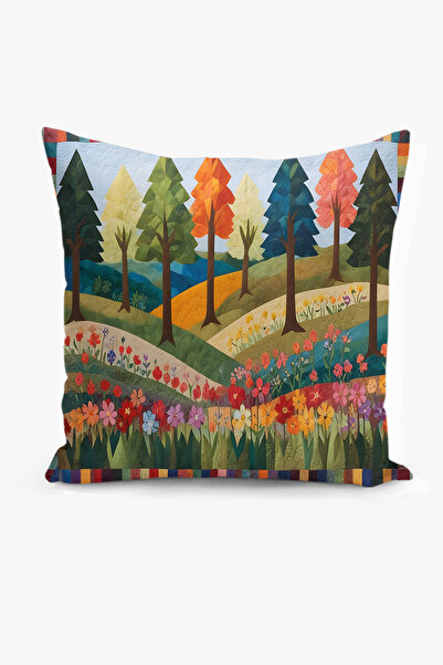 Filamente غطاء وسادة مطبوع رقميًا على الوجهين، مظهر مبطن بنمط الأشجار والغابات