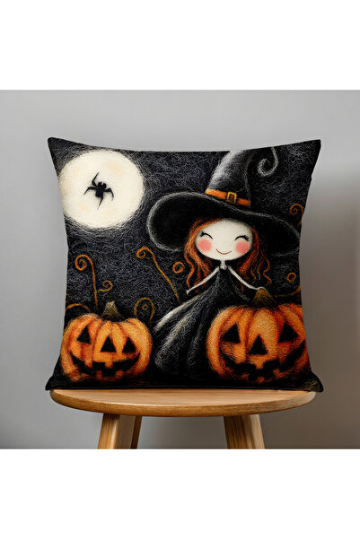 Filamente Double-Sided Digital Print Throw Pillow Cover with Felt Craft Look - Halloween Patterned