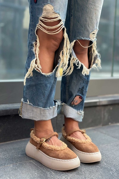 Shoebutik Γυναικεία αθλητικά παπούτσια Sereny Taba Suede Sheepskin Ballet