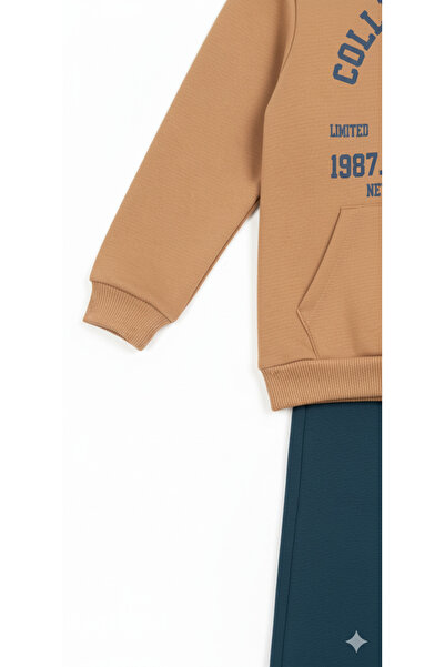 Yalçınoğlu Kids Boy's Cotton 2 Thread Bottom and Top Set |   4-12 Years Old I Text Detailed Seasonal Suit I Children's Suit