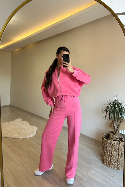 Neşeli Butik γυναικείο φούτερ με φερμουάρ και ψηλόμεσο κοστούμι φούτερ NM018