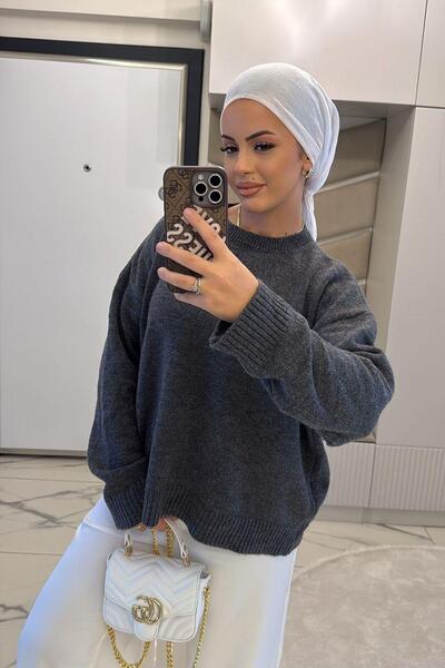 megapol giyim Women's Anthracite Soft Basic Sweater