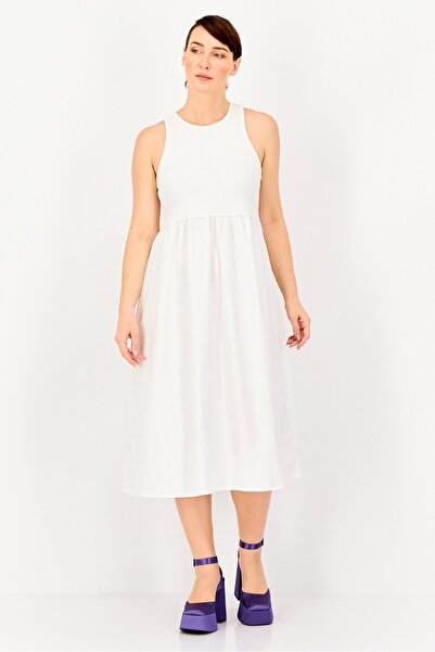 Brave Soul Women Ribbed A-Line Dress, White