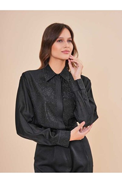 SERPİL Taş İşlemeli Siyah Gömlek 40981