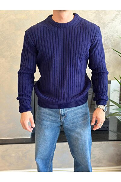 ECARTS Men's Thessaloniki Knitted Crew Neck Cotton Sweater Blue Eca044