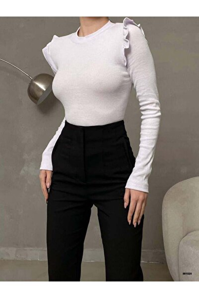 Modafeminen Πλεκτό ύφασμα μπλούζα με λαιμόκοψη και βολάν στους ώμους 581520 ΛΕΥΚΟ