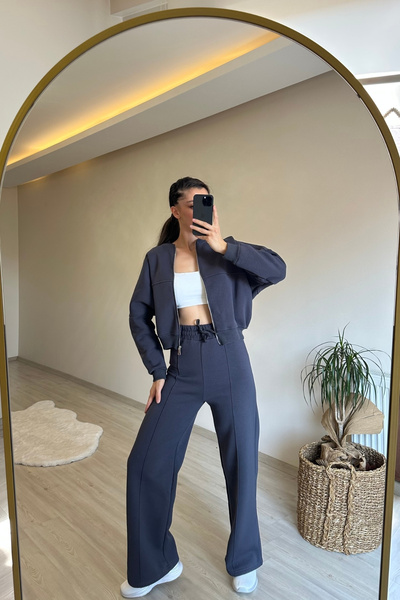 Neşeli Butik γυναικείο φούτερ με φερμουάρ και ψηλόμεσο κοστούμι φούτερ NM018