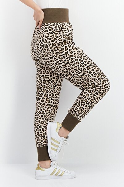 INC Women Regular Fit Animal Print Jogger Pants, Tan Combo