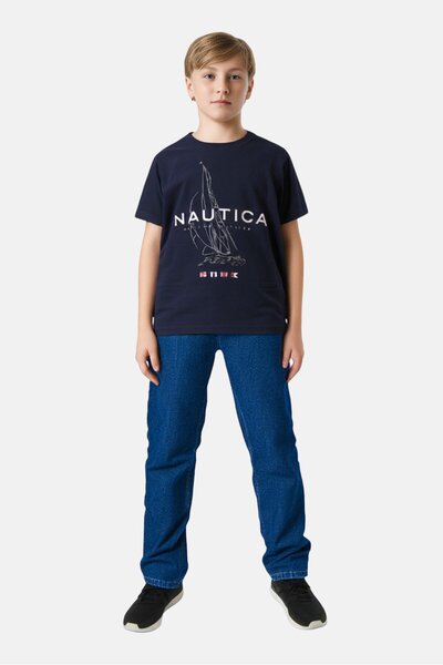 Nautica Kids Boy 2 Pieces Short Sleeve Brand Logo T-Shirt Set, Multicolor