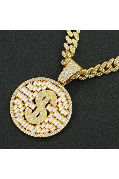 Tessero Colier cubanez cu pandantiv de dolar, placat cu aur de 18K, model Iced Out