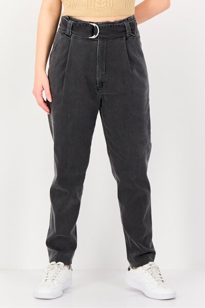 Reiko بنطلون جينز نسائي بحزام قابل للتمدد ومغسول بقصّة سيجارة، رمادي