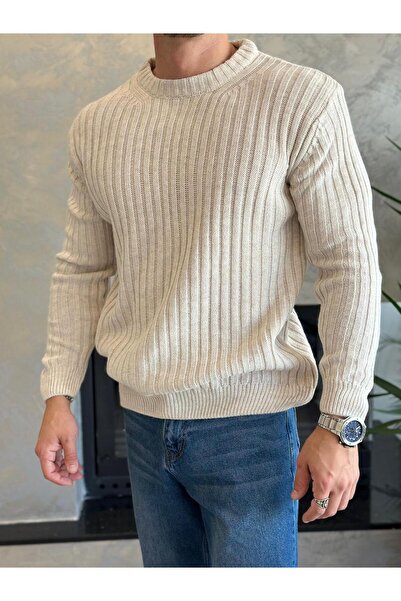 ECARTS Men's Thessaloniki Knitted Crew Neck Cotton Sweater Cream Eca044
