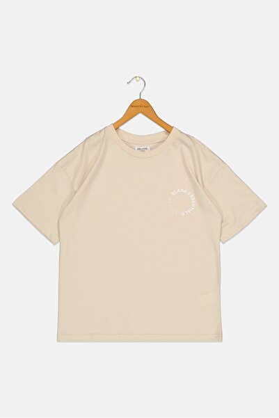 BLANK ESSENTIALS Kids Boy Short Sleeve Brand Logo T-shirt, Beige