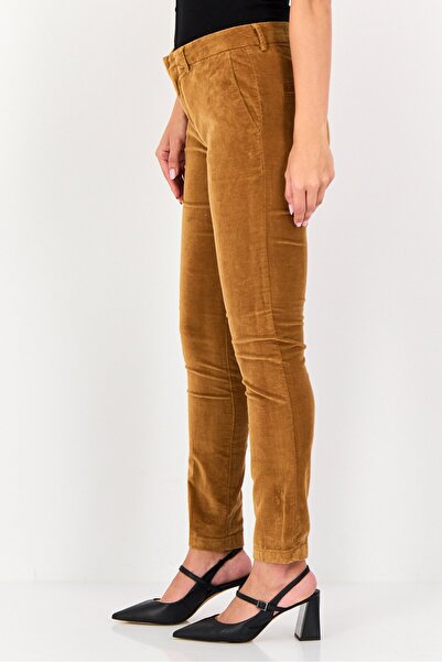 Reiko Women Cigarette Fit Velvet Straight Leg Pants, Brown