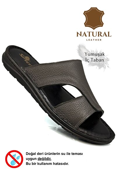 Moda Anna Genuine Real Leather Men's Slippers Light Slippers Leather a Shirm Smoked