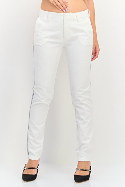 Reiko Women Cigarette Fit Grid Pattern Straight Leg Pants, White