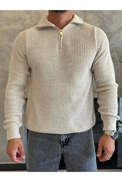 ECARTS Men's Zipper Detailed Knitted Sweater Stone Eca031