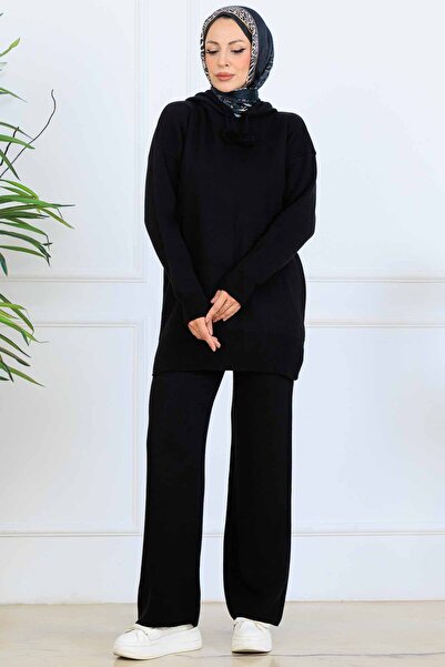 benguen Hooded Knitwear Set S1079 Black
