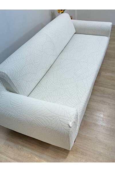 Faiend Jakarlı 3 3 1 1 krem Lastikli Kanepe Örtüsü | Lastikli Koltuk Örtüsü | koltuk kılıfı Takımı