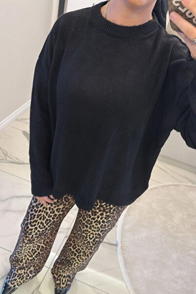 megapol giyim Women's Black Soft Basic Sweater