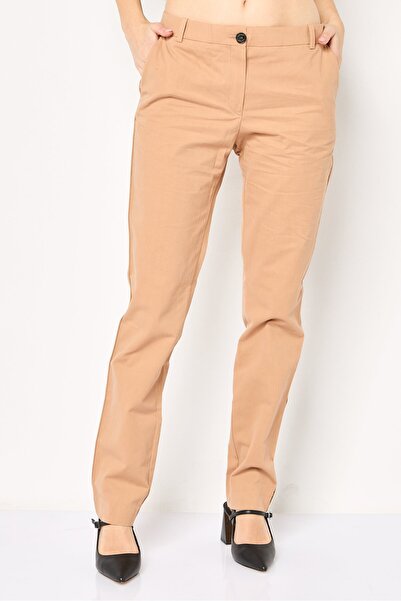 Lacoste Women Regular Fit Solid Straight Leg Pants, Tan