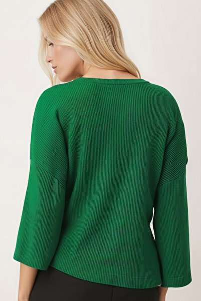 armonika Γυναικεία πράσινη μπλούζα με λαιμόκοψη με μαλακή υφή με μανίκια νυχτερίδα με δέσιμο μπροστά ARM-26K001021