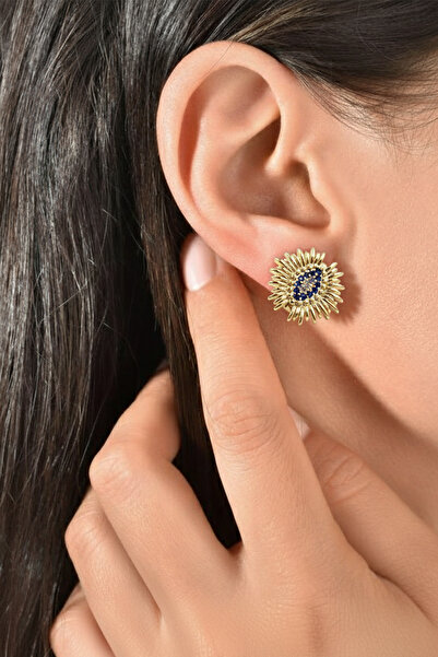 Sose Moda Gold Nazar Göz Küpe - Zirkon Taşlı Minimal Zarif Model