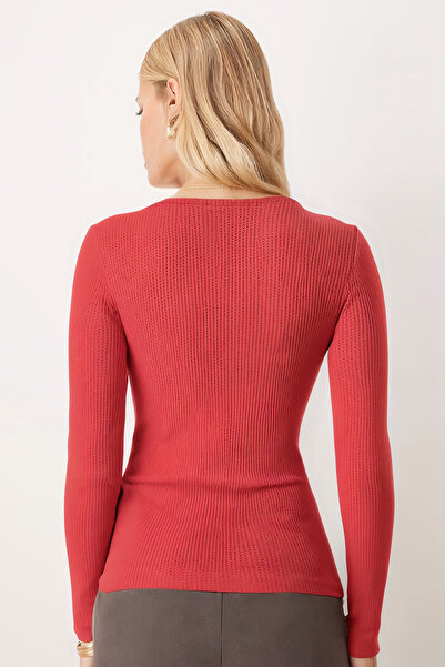 armonika Women's Pomegranate Flower Wide Neckline Long Sleeve Front Slit Buttoned Blouse Arm-26K001008