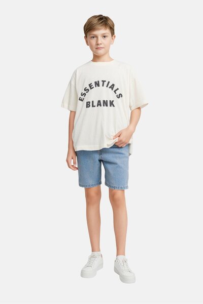BLANK ESSENTIALS Kids Boy Crew Neck Short Sleeve Brand Logo T-shirt, Off White