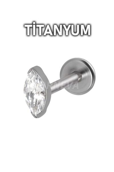 MORNEVA Titanyum Minik Badem Taşlı Kulak Dudak Labret Helix Conch Tragus Piercingi (1 Adet)