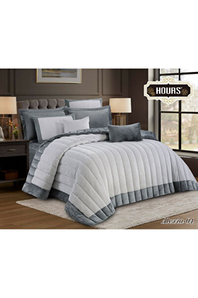 HOURS Horse Winter Velvet Bedspread with Heavy Filling, Suitable for Double Bed Size 200x200 cm, 8 Pieces, 360 Stitches