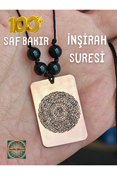 MARDİN ŞİFA EVİ Doğaltaşlı Hat Sanatı İle İnşirah Suresi-Esmaül Hüsna Bakır Kolye