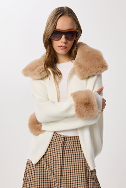 Lovelyİstanbul Faux Fur Detailed Knitwear Cardigan Li̇y0007 Kemi̇k