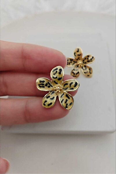 KYOLA DESİGN Leopar 5 Yapraklı Gold Kadın Küpe