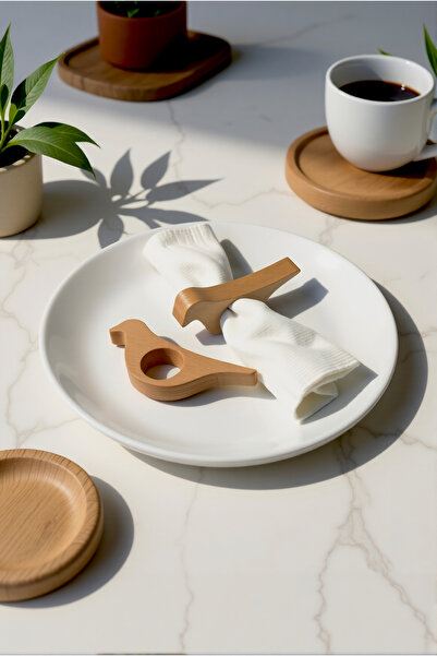 Zox craft Kuş Şekilli Ahşap Peçete Yüzüğü Peçetelik ( 4 Parça )