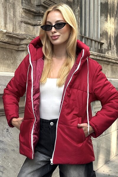 VAGGON Women's Fuchsia Zippered Hooded Double Pocket Puffer Jacket Vs01299