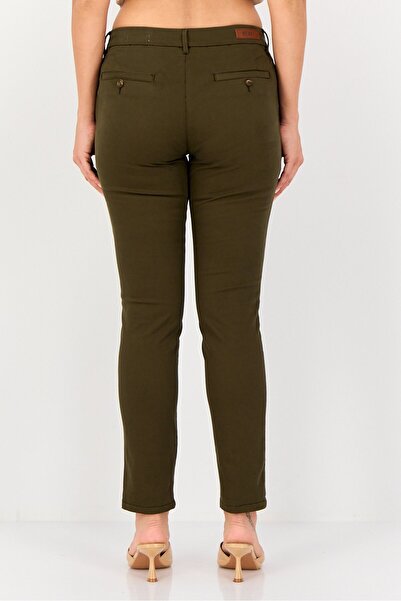 Reiko Women Chino Fit Plain Straight Leg Pants, Olive