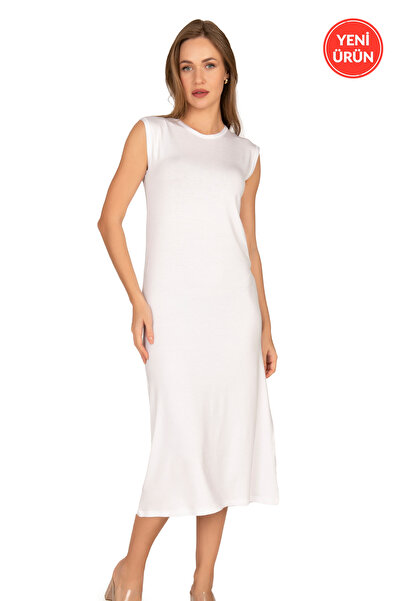 ÖZKAN underwear Özkan 27670 Women's Viscose Premium Fabric Long Length Closed Collar Hijab Undergarment Chemise Zero Sleeve Elbi