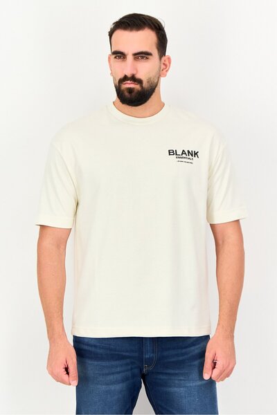 BLANK ESSENTIALS Men Crew Neck Short Sleeve Graphic Print T-Shirt, Off White