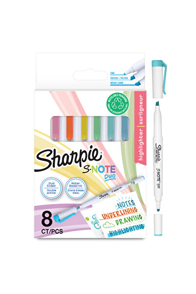 Sharpie Set of 8 S-Note Duo markers, 2 tips, pastel colors