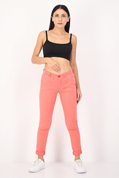Reiko Women Regular Fit Solid Chino Pants, Coral