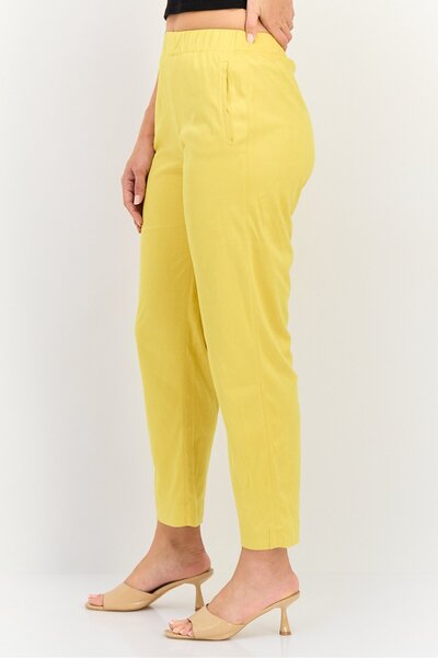 Reiko Women Street Fit Textured Straight Leg Pants, Mustard Yellow
