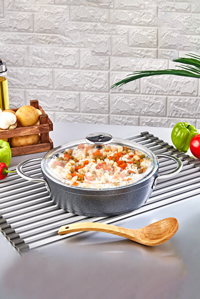 PoloChef Galaksi Granit Pilav ve Karnıyarık Basık Tencere 24 cm Siyah