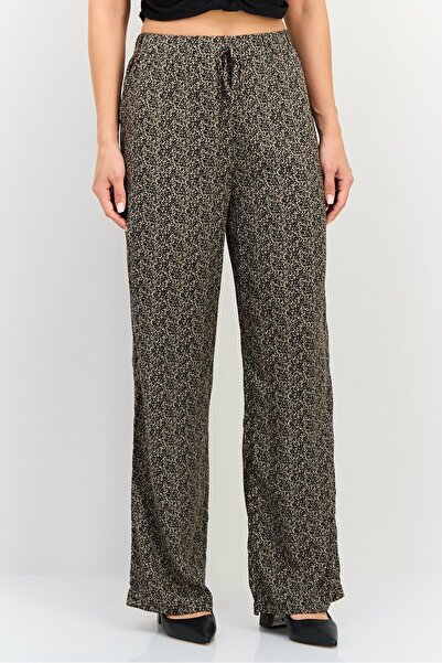 Brave Soul Women Regular Fit Drawstring Animal Print Wide Leg Pants, Multicolor