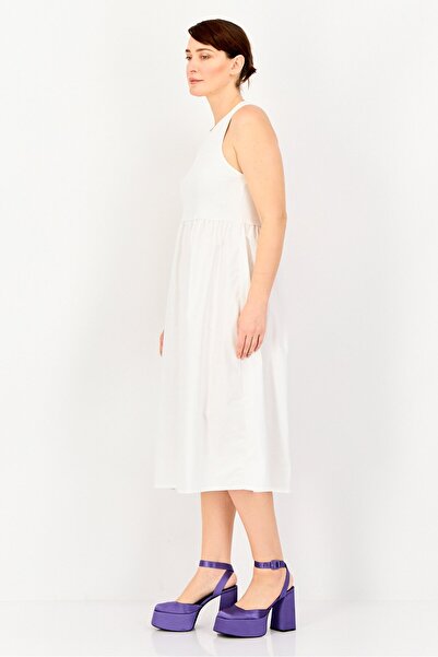 Brave Soul Women Ribbed A-Line Dress, White