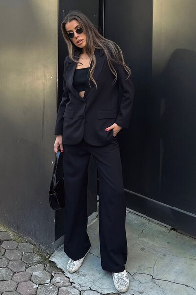 VAGGON Women's Black Button Closure Shoulder Pad Pocket Look Lined Blazer Jacket Vs01305